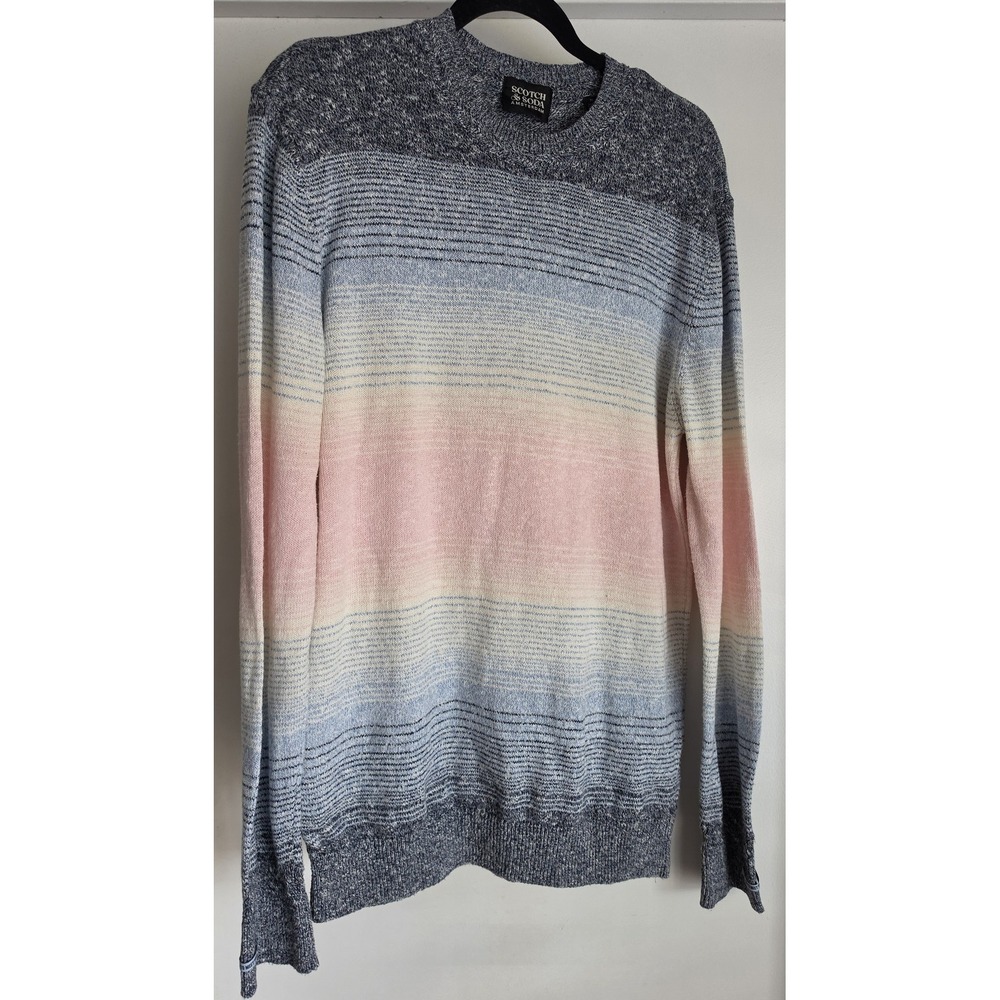Scotch & Soda Men's Pullover Sweater M Striped Blue Pink Cotton Acrylic Knit